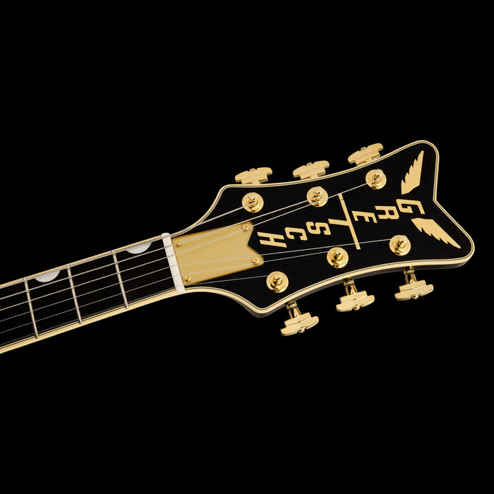 Gretsch Limited Edition G6134TG Paisley Penguin Gold Paisley Headstock Front