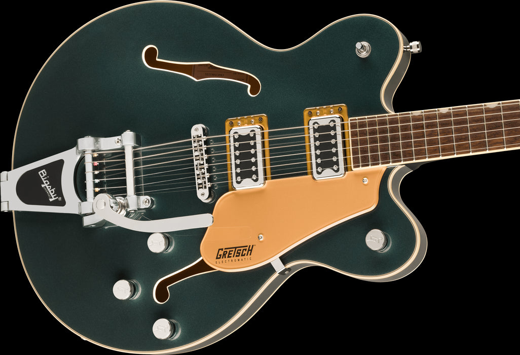 Gretsch G5622T Electromatic Center Block Double-Cut with Bigsby Cadillac Green Front Tilt Right