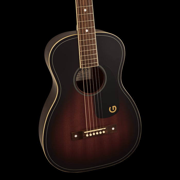 Gretsch Jim Dandy Parlor Deep Cherry Burst Acoustic Guitar Front Body Detail 