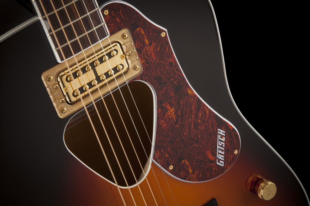 Gretsch G5031FT Rancher Acoustic Electric Sunburst Closeup Pickguard