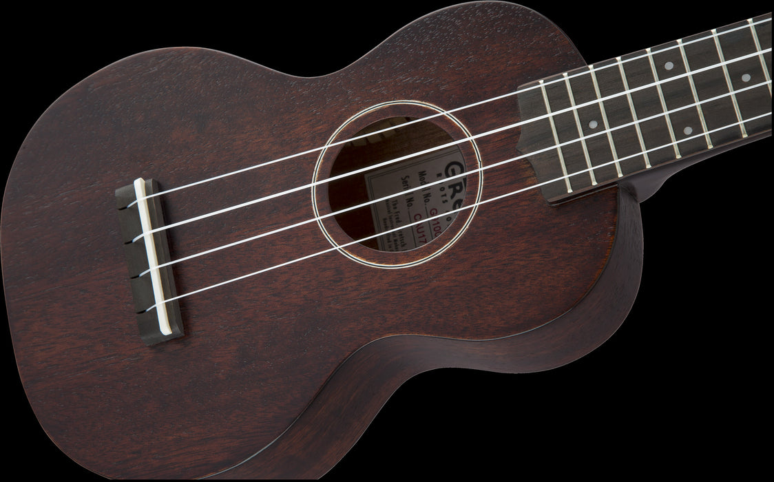 Gretsch G9100-L Soprano Long-Neck Ovangkol Fingerboard Ukulele - Vintage Mahogany Stain Front Body Left