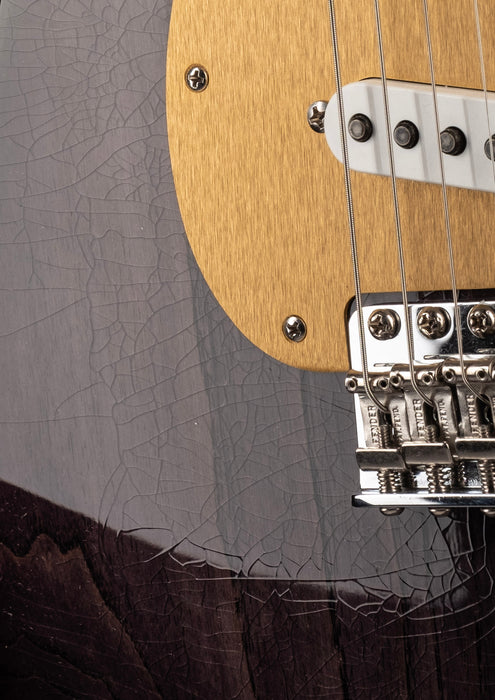 Pre Owned Fender Custom Shop 60's Stratocaster Closet Classic Ebony Transparent Closeup Bridge