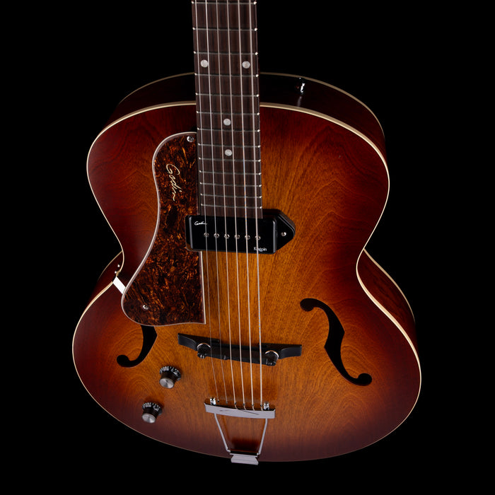 Pre Owned Godin 5th Avenue Kingpin P90 Cognac Burst Archtop Hollow-Body Left-Handed With OHSC