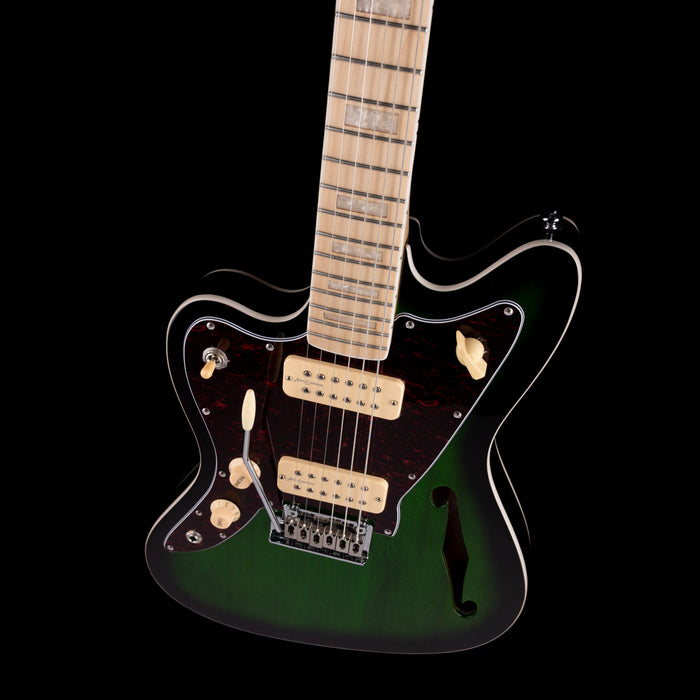 Pre Owned Revelation RJT-60M TL/LH Green Burst Left Handed Thinline Offset Electric Guitar