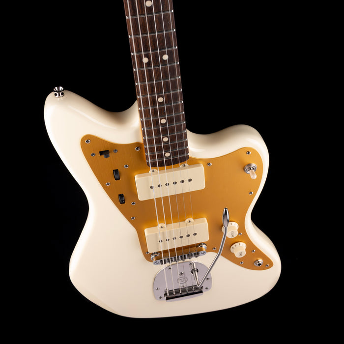 Used Squier J Mascis Jazzmaster Vintage White Electric Guitar With Upgrades And Gig Bag