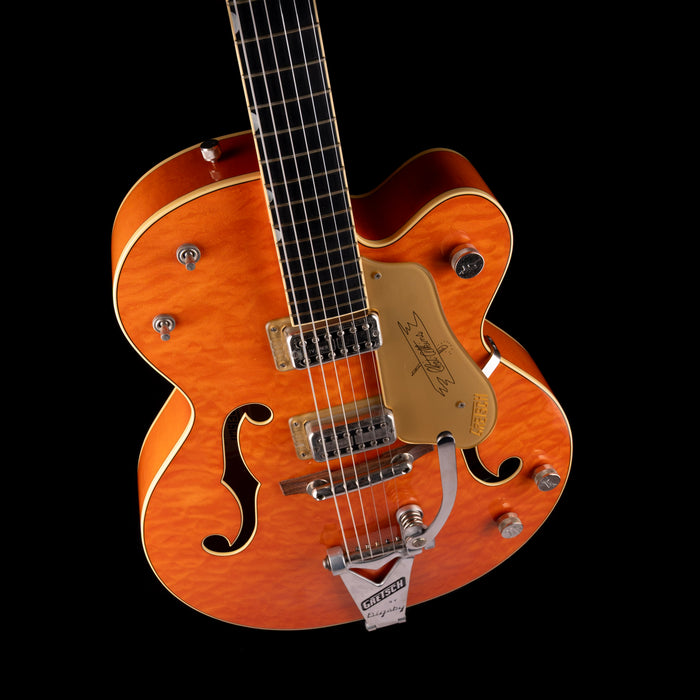 Pre-Owned 2014 Gretsch G6120-59QM Limited Edition Quilted Maple Chet Atkins Orange With OHSC