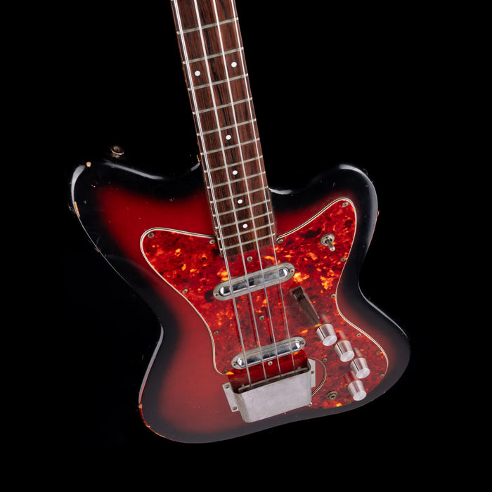 Pre-Owned 1966-68 Silvertone 1443 Hornet Bass Redburst With Gig Bag