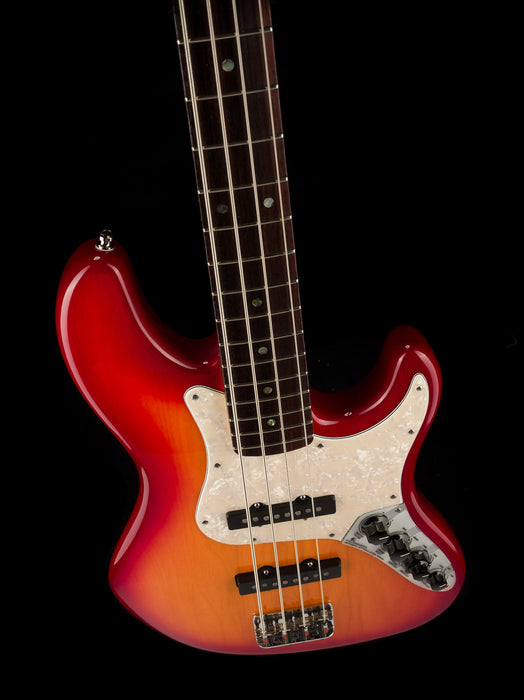 Pre Owned Fender American Deluxe Jazz Bass Aged Cherry Burst With OHSC