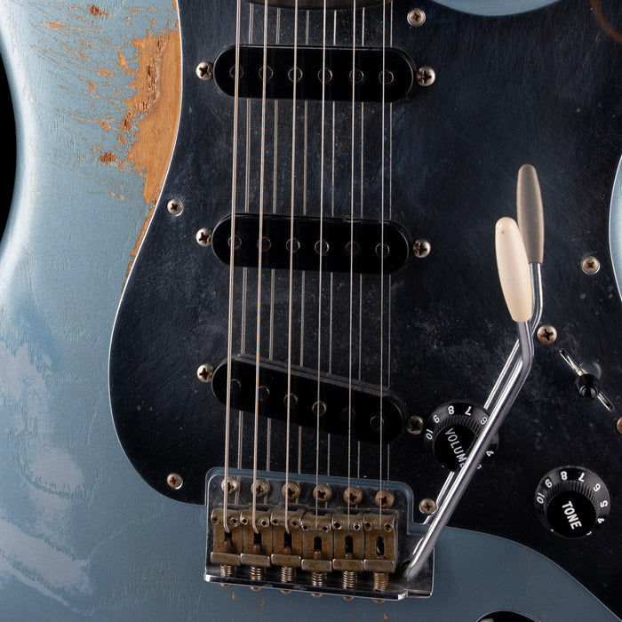 Pre Owned Fender Custom Shop Masterbuilt Paul Waller 1956 Stratocaster Ultra Heavy Relic Blue Ice Metallic over Silver with OHSC