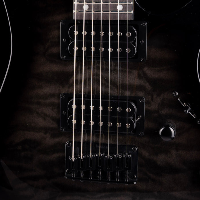 Used Ibanez GIO GRG7221QA 7-String Electric Guitar Trans Black With Gig Bag