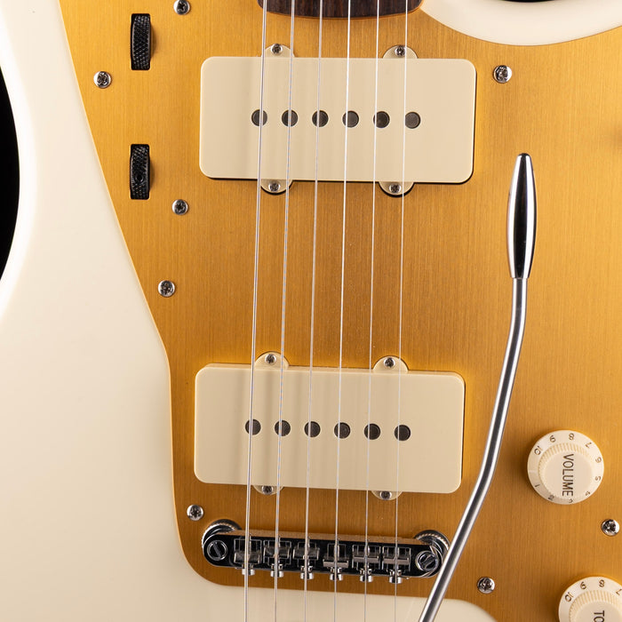 Used Squier J Mascis Jazzmaster Vintage White Electric Guitar With Upgrades And Gig Bag