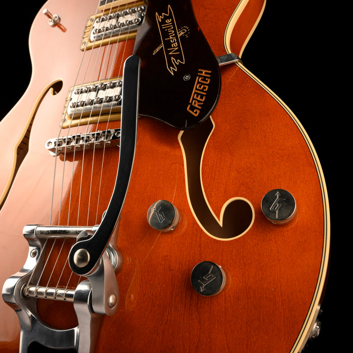 Used 2024 Gretsch Nashville G6220 TDC Top Flame Maple Round Up Orange With OHSC