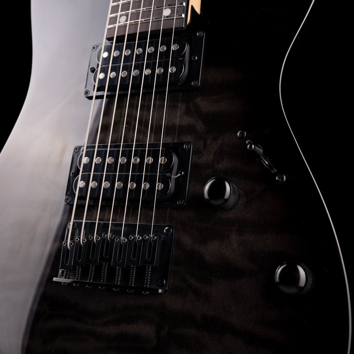 Used Ibanez GIO GRG7221QA 7-String Electric Guitar Trans Black With Gig Bag