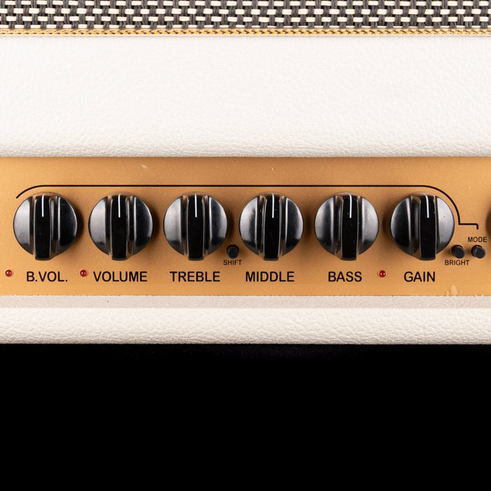 Pre Owned Bogner Shiva 20th Anniversary Guitar Amp Head Ivory White With Bogner 2x12" Ivory White Guitar Amp Cabinet