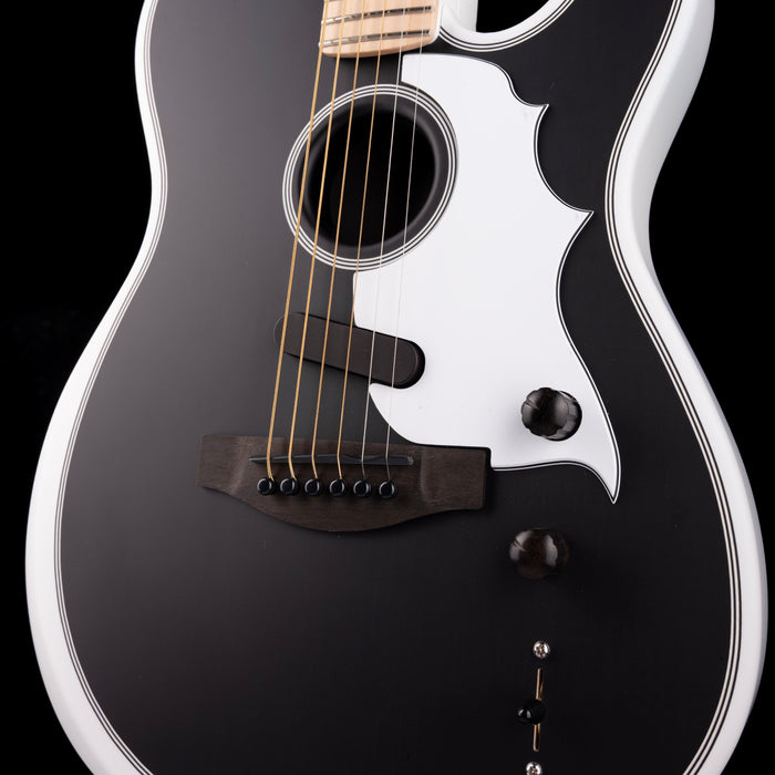 Pre Owned Fender Jack White Triplesonic Acoustasonic Telecaster Satin Arctic White with Black Top With OHSC