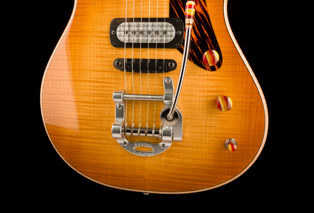 Powers Electric A-Type Select Wild Honey Burst Firestripe Pickguard With Softshell Case