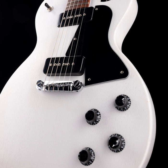 Pre Owned 2020 Gibson Les Paul Special Tribute P-90 Worn White Satin Electric Guitar With Gig Bag