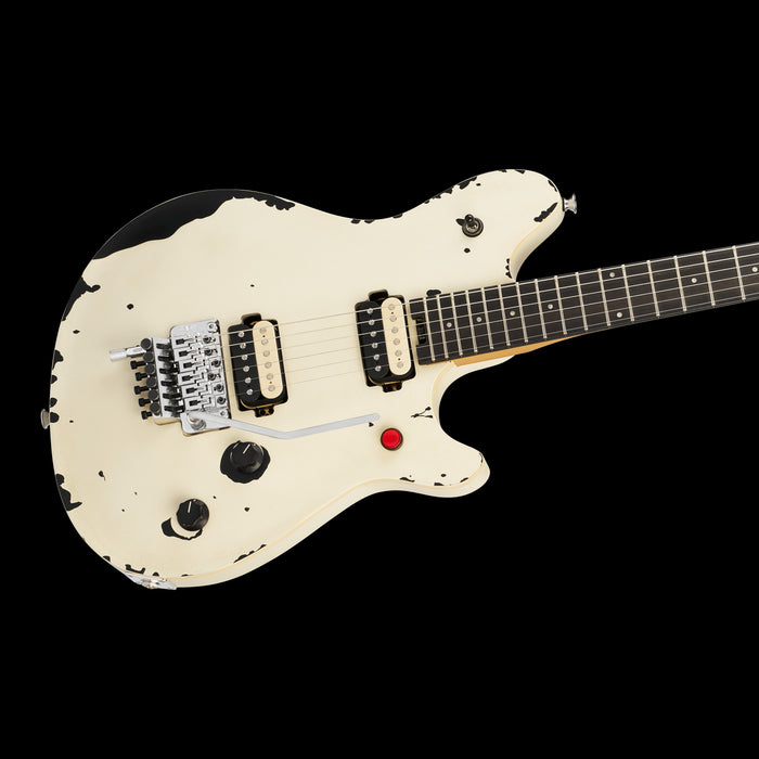 EVH Limited Edition Wolfgang Special Striped Series Distressed Ivory Closeup Body Right