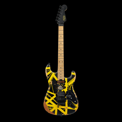 EVH Limited Edition Striped Series Frankenstein Frankie Aged Black with Yellow Stripes Front