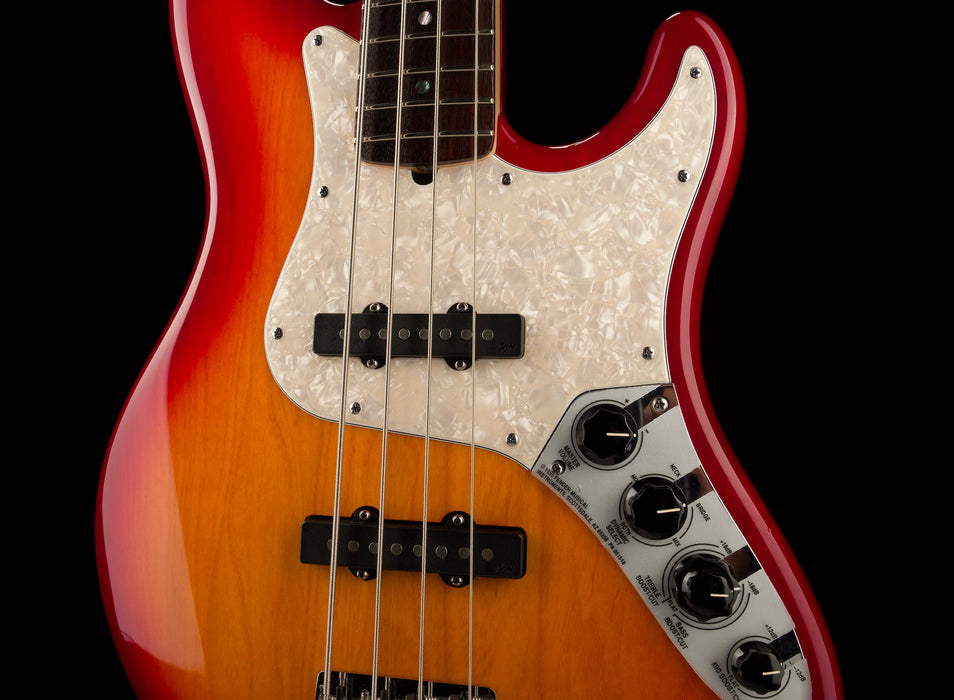Pre Owned Fender American Deluxe Jazz Bass Aged Cherry Burst With OHSC