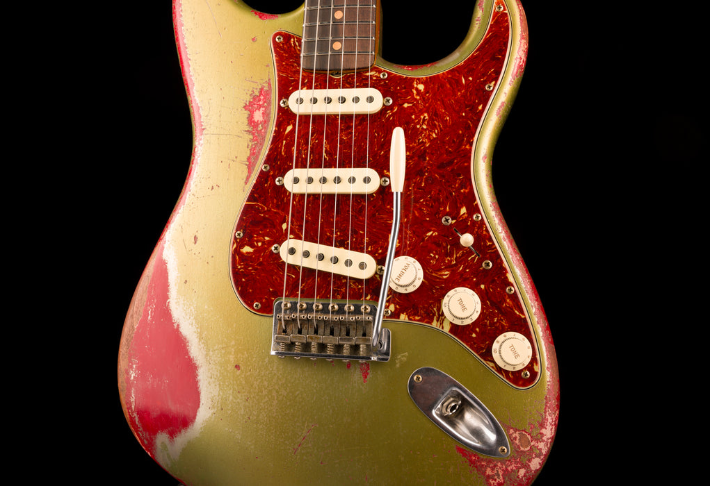 Fender Custom Shop Masterbuilt Todd Krause 1963 Stratocaster Heavy Relic Sage Green Metallic over Seminole Red
