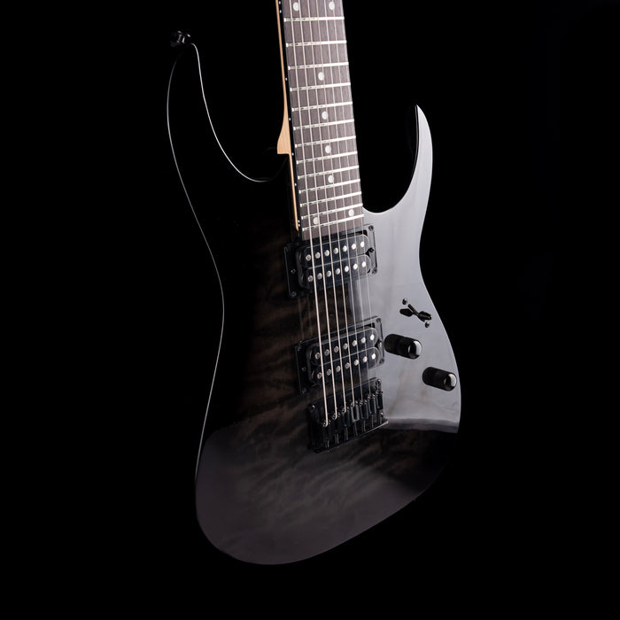 Used Ibanez GIO GRG7221QA 7-String Electric Guitar Trans Black With Gig Bag