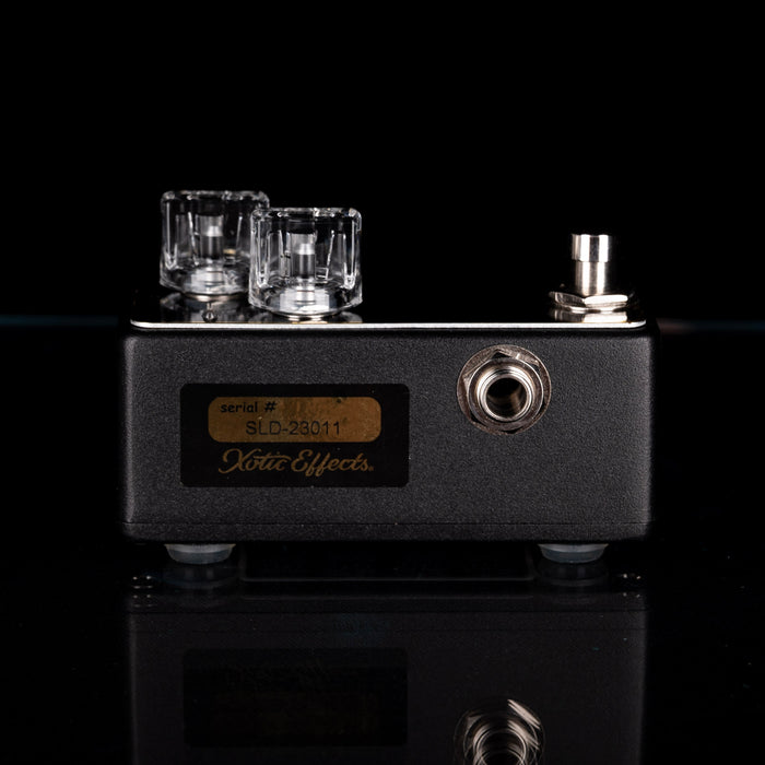 Guitar effects pedal with Xotic Effects branding on a black background