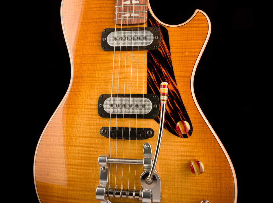 Powers Electric A-Type Select Wild Honey Burst Firestripe Pickguard With Softshell Case