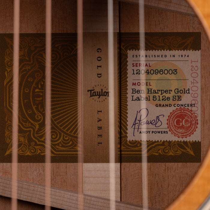 Taylor Signed Ben Harper Gold Label 512e Special Edition Shaded Edgeburst with Case - 1204096003