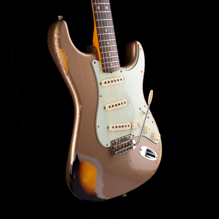 Used 2017 Fender Custom Shop 1962 Stratocaster Heavy Relic Faded Shoreline Gold over 2-Tone Sunburst with OHSC