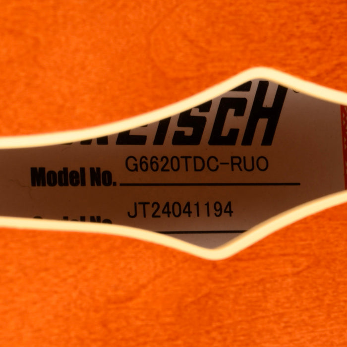 Used 2024 Gretsch Nashville G6220 TDC Top Flame Maple Round Up Orange With OHSC
