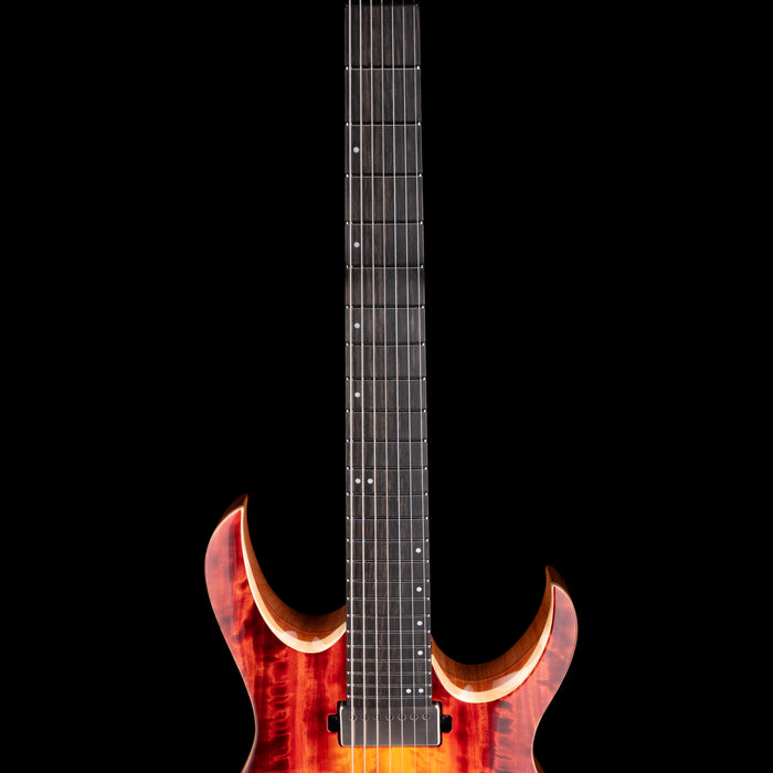 Mayones Duvell Elite 7 (26.5" Scale) Curly Poplar Top Lava Burst with Soft Case