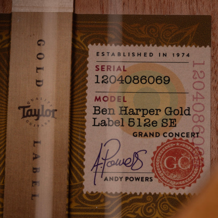 Taylor Signed Ben Harper Gold Label 512e Special Edition Shaded Edgeburst with Case - 1204086069