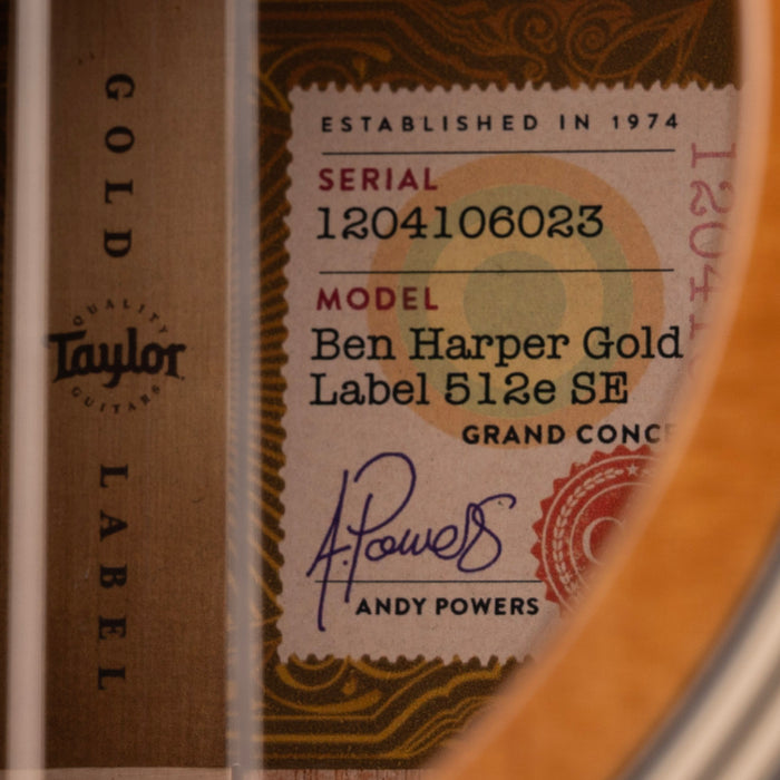 Taylor Ben Harper Gold Label 512e Special Edition Shaded Edgeburst with Case - 1204106023
