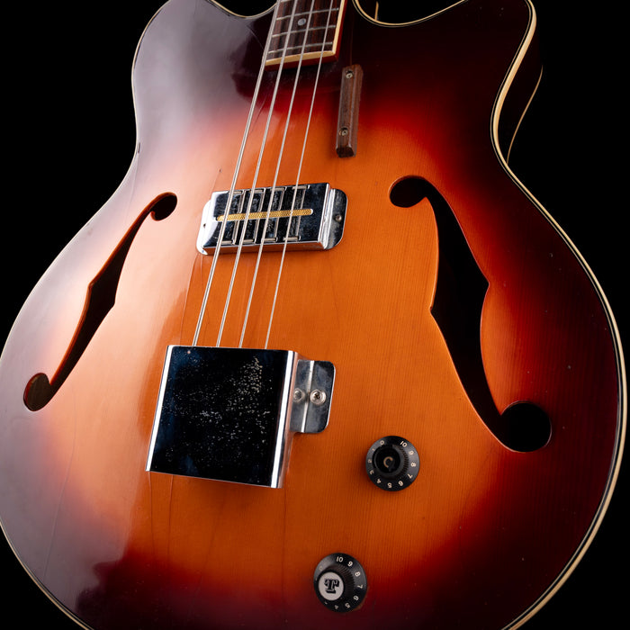 Used Vintage 1960s Bruno Royal Artist Hollowbody Bass Guitar Sunburst