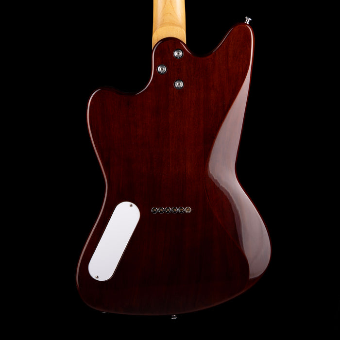 Guitar body with a glossy finish on a black background