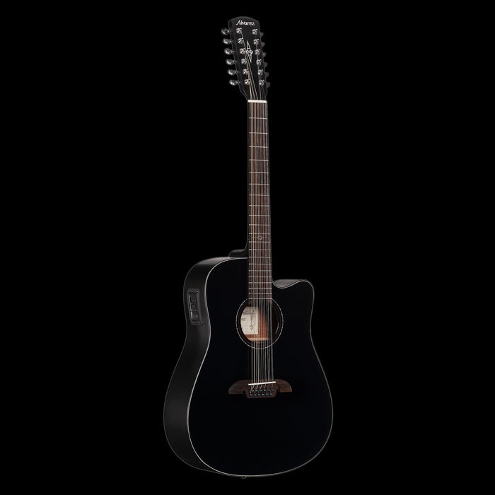 Alvarez Artist Series AD60-12CEBK 12-String Acoustic-Electric Dreadnought Guitar Black 3_4