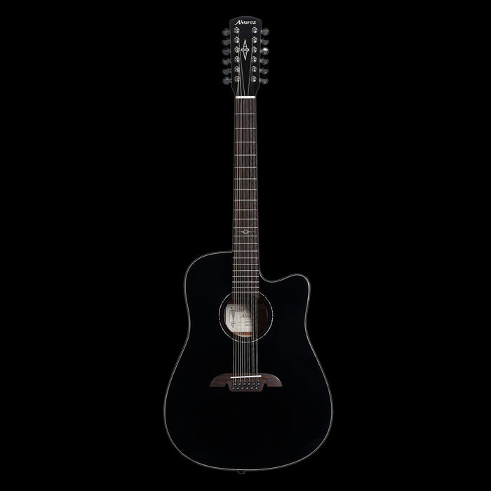 Alvarez Artist Series AD60-12CEBK 12-String Acoustic-Electric Dreadnought Guitar Black Front 