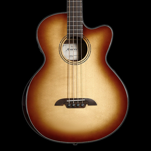 Alvarez AEB70ce Armrest Artist Elite Acoustic Electric Bass Shadowburst Front Crop