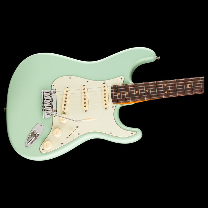 Fender American Ultra Luxe Vintage '60s Stratocaster Surf Green Electric Guitar Closeup Body Right