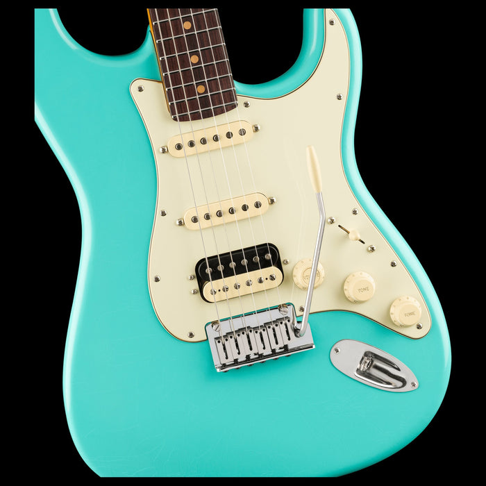 Fender American Ultra Luxe Vintage '60s Stratocaster HSS Sea Foam Green Electric Guitar Front Body Detail