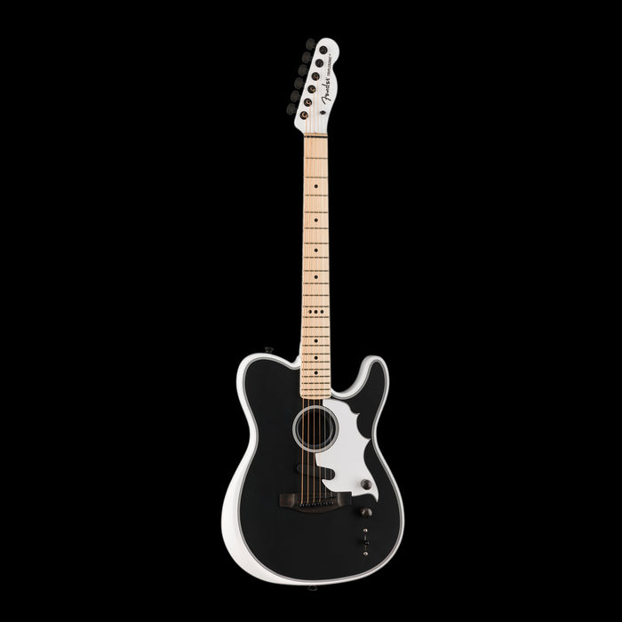 Fender Jack White Triplesonic Acoustasonic Telecaster Satin Arctic White with Black Top With Case  fan