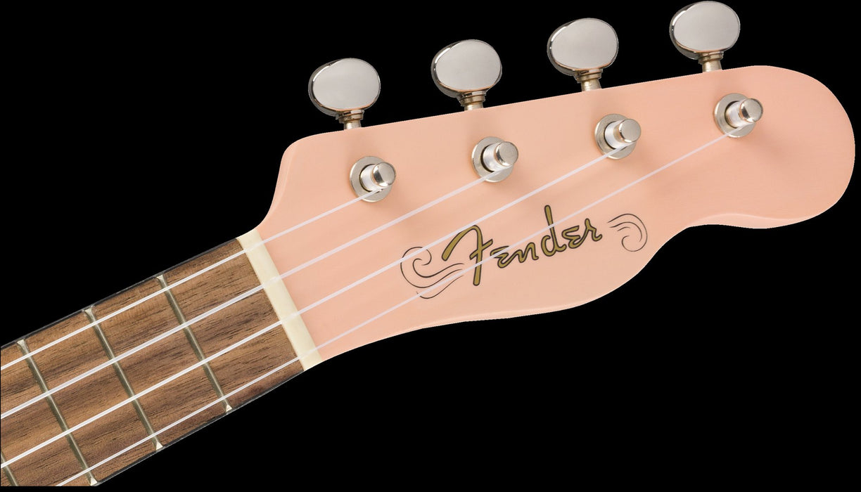 Fender Venice Soprano Uke Walnut Fingerboard Shell Pink Headstock Front