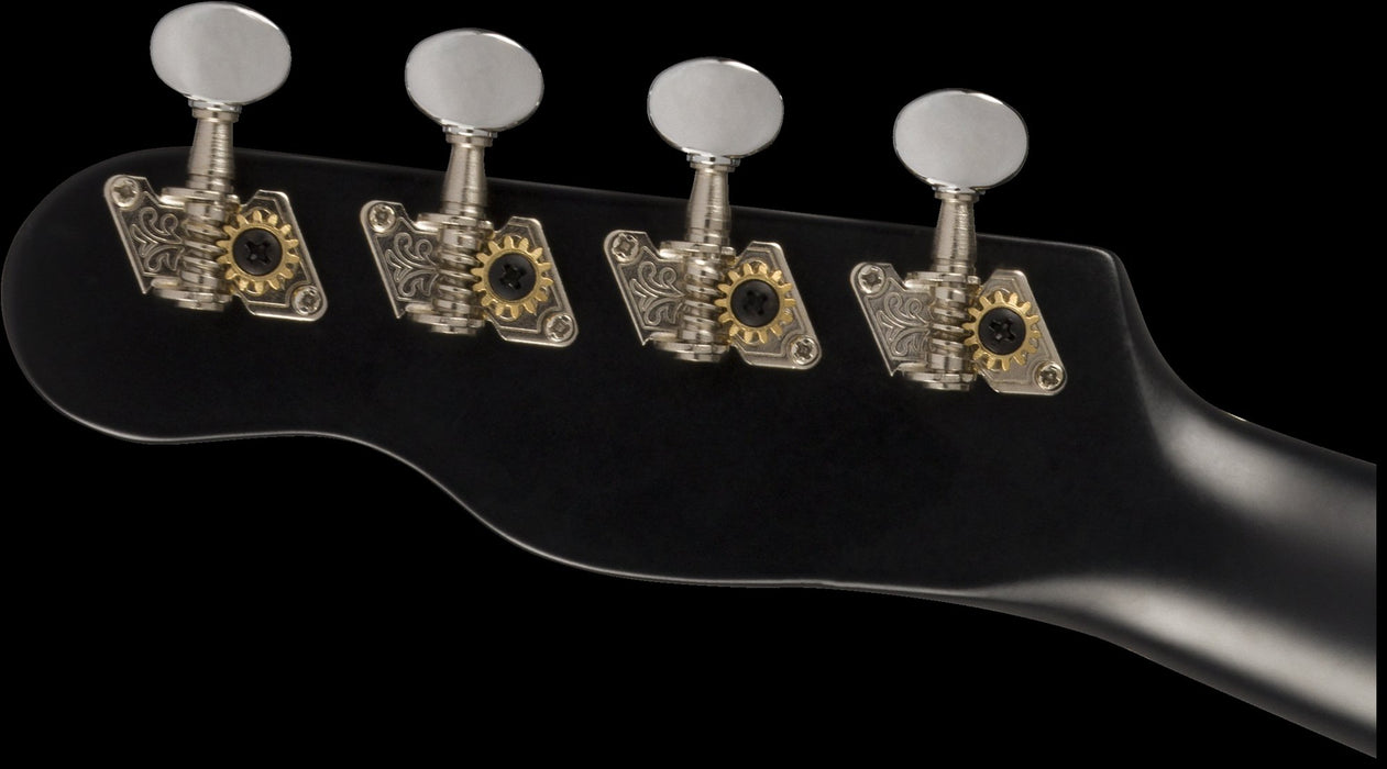 Fender Venice Soprano Ukulele Satin Black Finish Uke Headstock Back