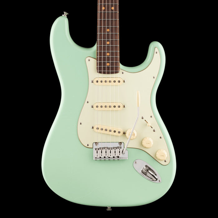 Fender American Ultra Luxe Vintage '60s Stratocaster Surf Green Electric Guitar Front Crop