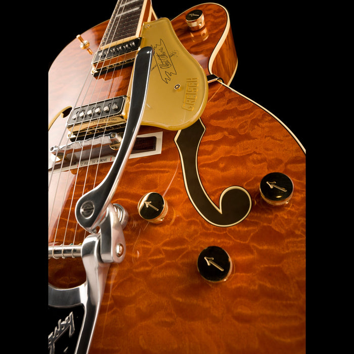 Gretsch G6120TGQM-56 Limited Edition Quilt Classic Chet Atkins Hollow Body with Bigsby Roundup Orange Stain Lacquer