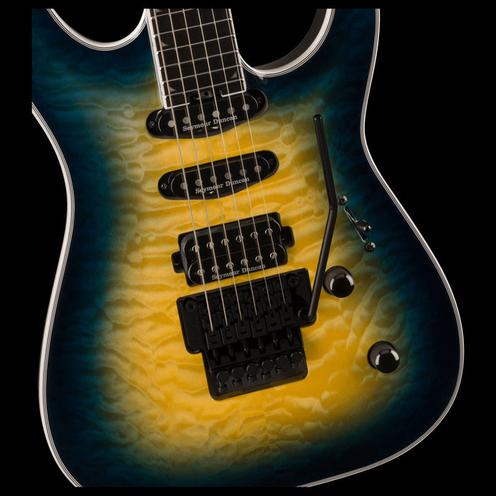 Jackson Pro Plus Series Soloist SLA3Q Amber Blue Burst Closeup Body