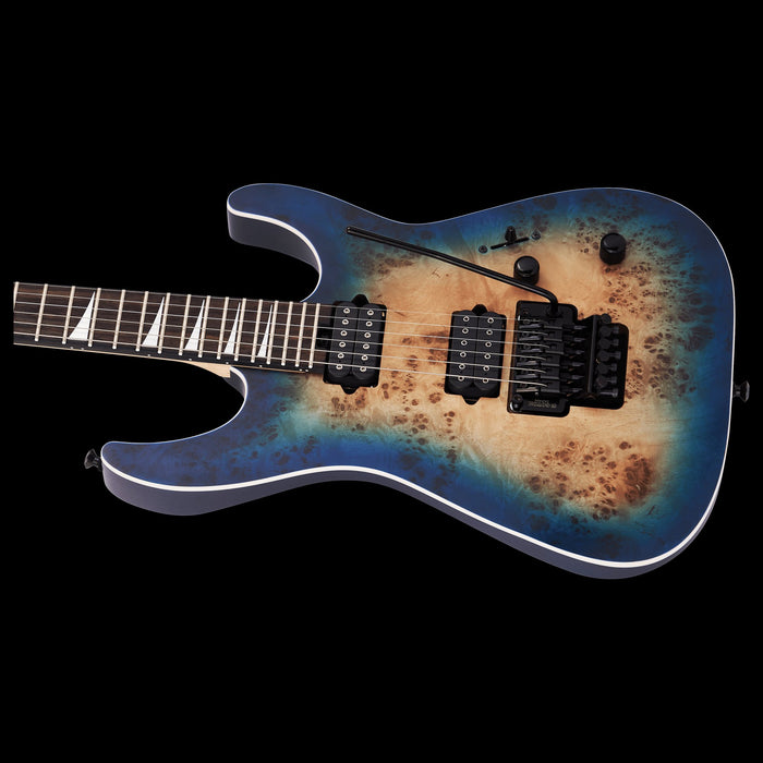Jackson MJ Series Dinky DKRP Ebony Fingerboard Transparent Blue Burst Closeup Body