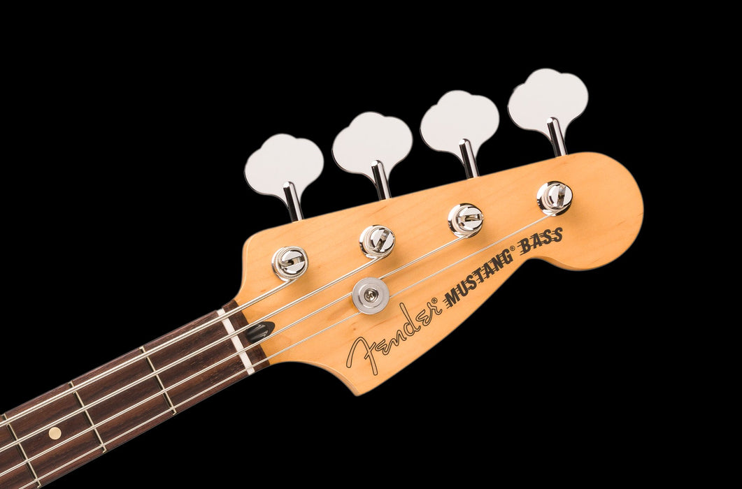 Fender Player II Mustang Bass PJ Rosewood Fingerboard Coral Red Headstock Front