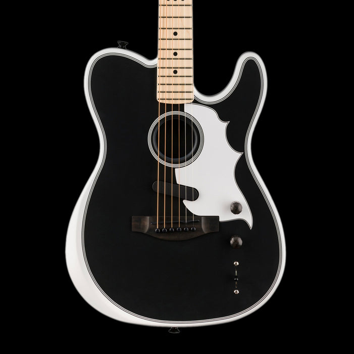 Fender Jack White Triplesonic Acoustasonic Telecaster Satin Arctic White with Black Top With Case  Front Crop